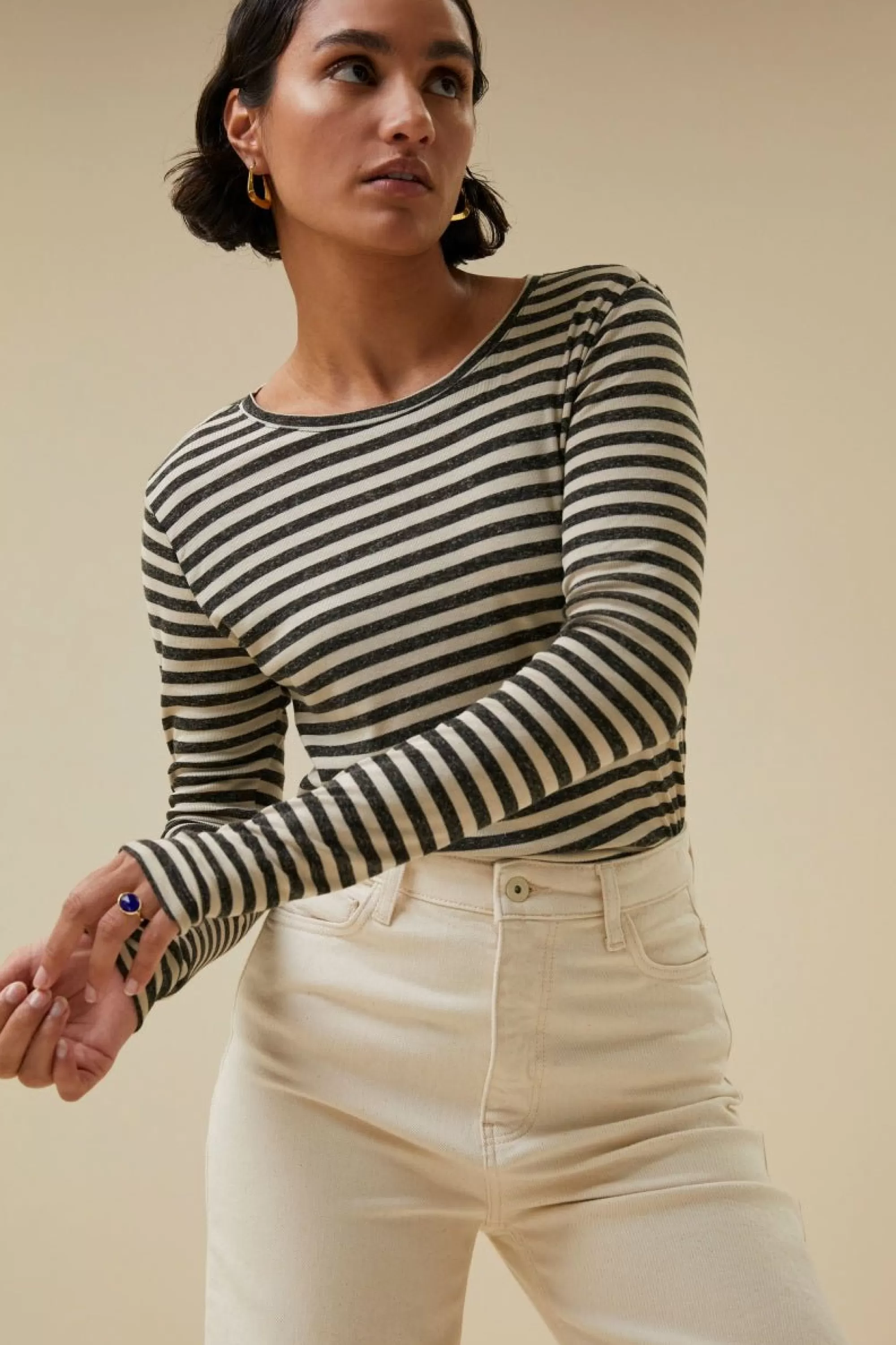 By bar Basic Ls Stripe Top Chalk Online