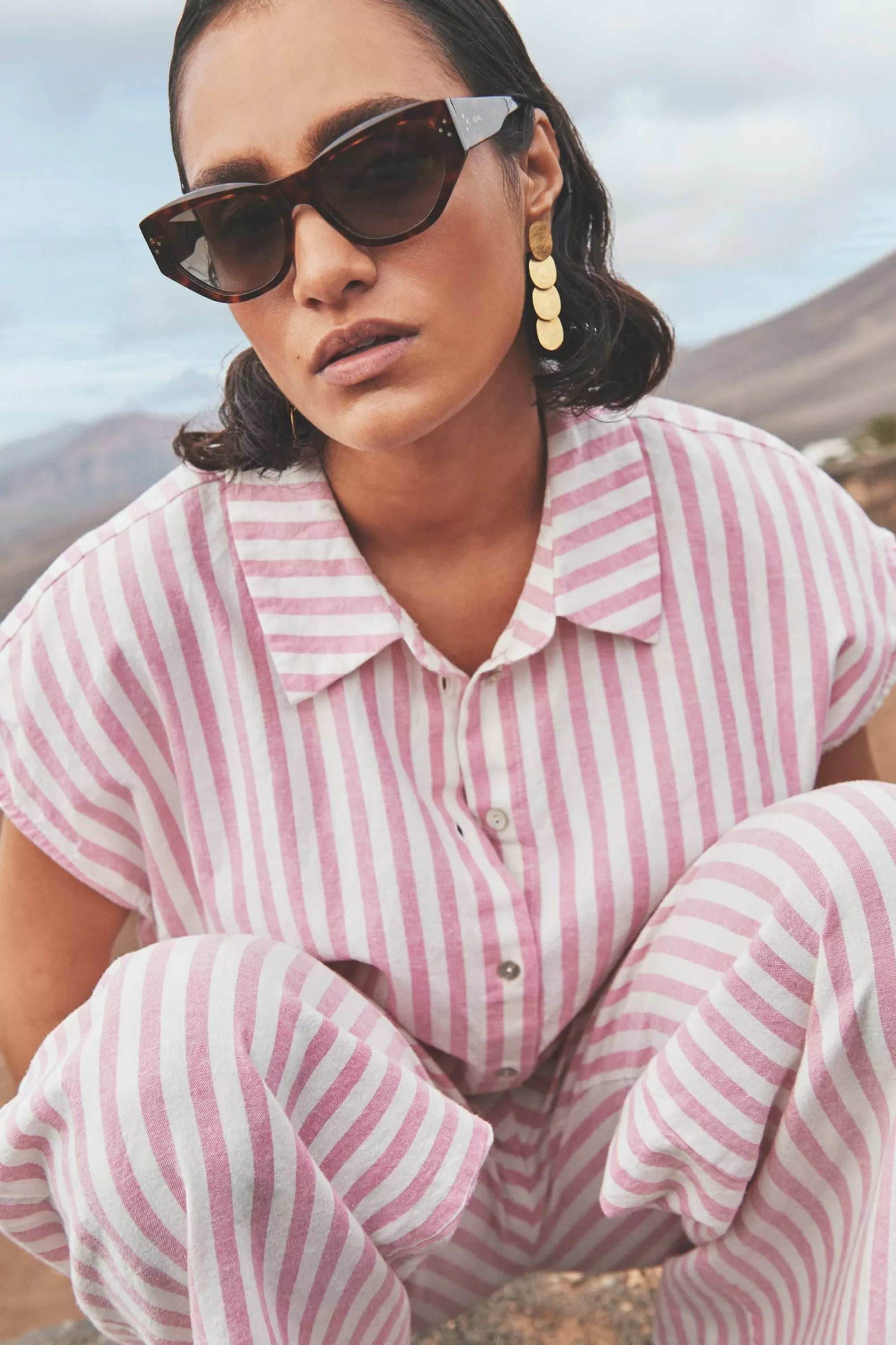 By bar Bieke Linen Stripe Blouse Bubblegum Store