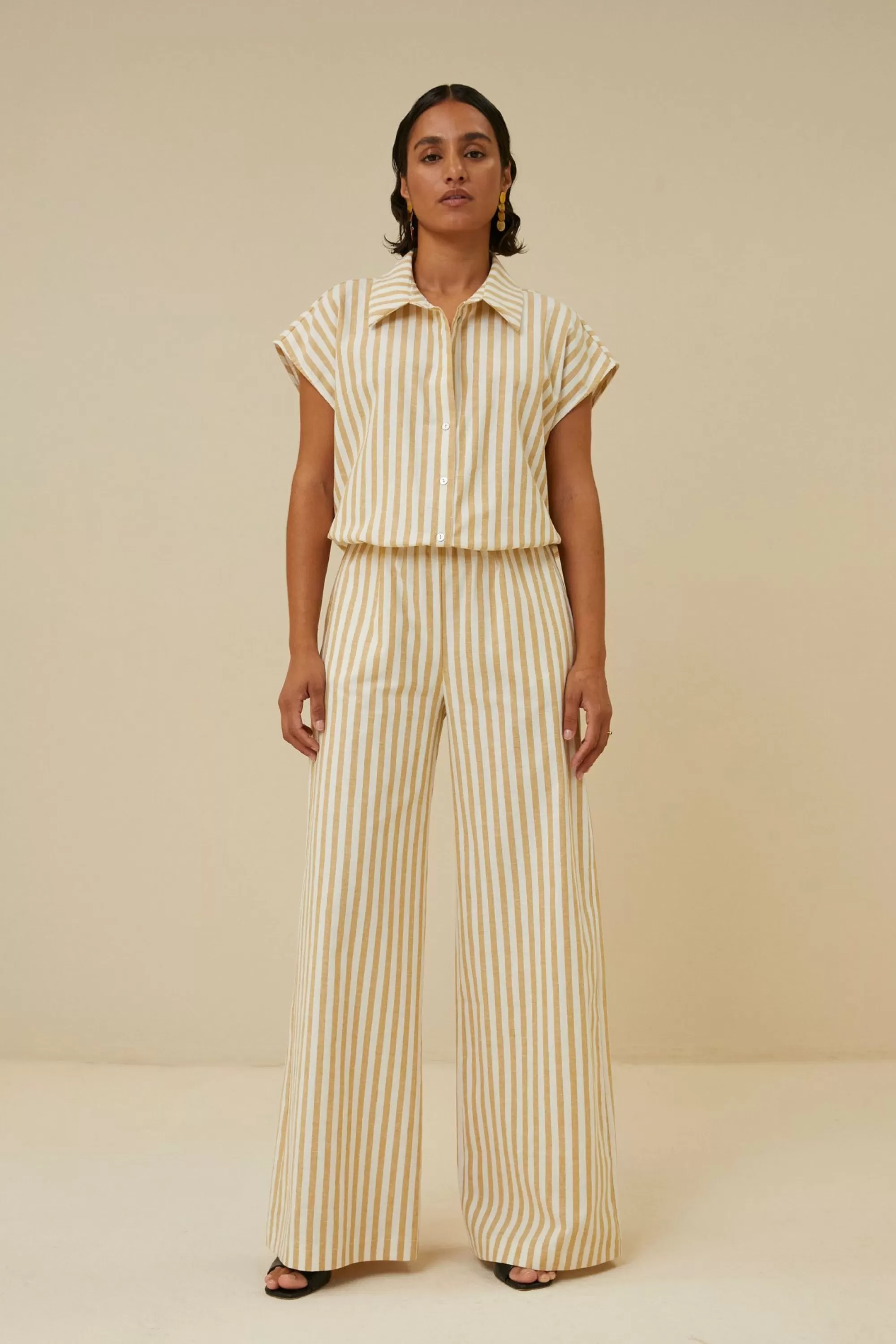 By bar Bieke Linen Stripe Blouse Ochre Flash Sale