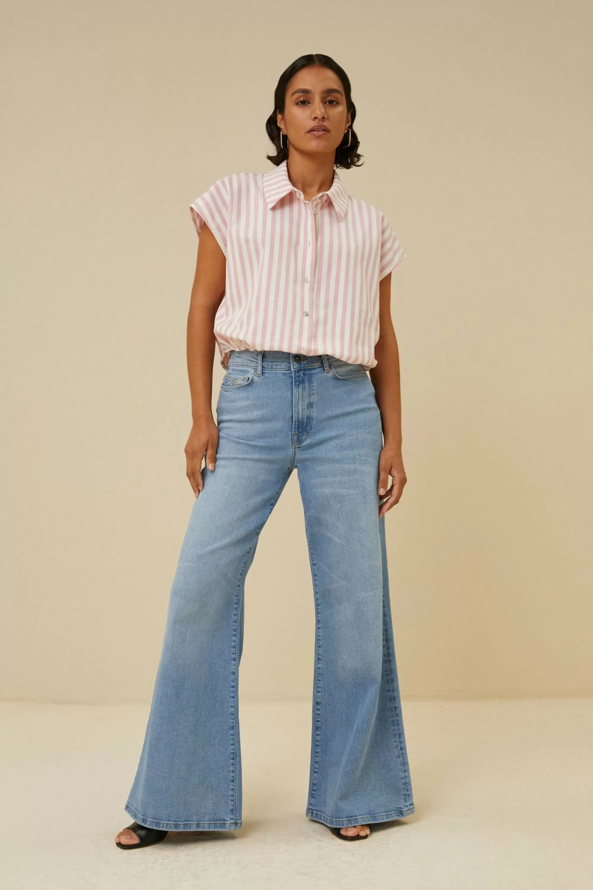 By bar Bieke Linen Stripe Blouse Bubblegum Online