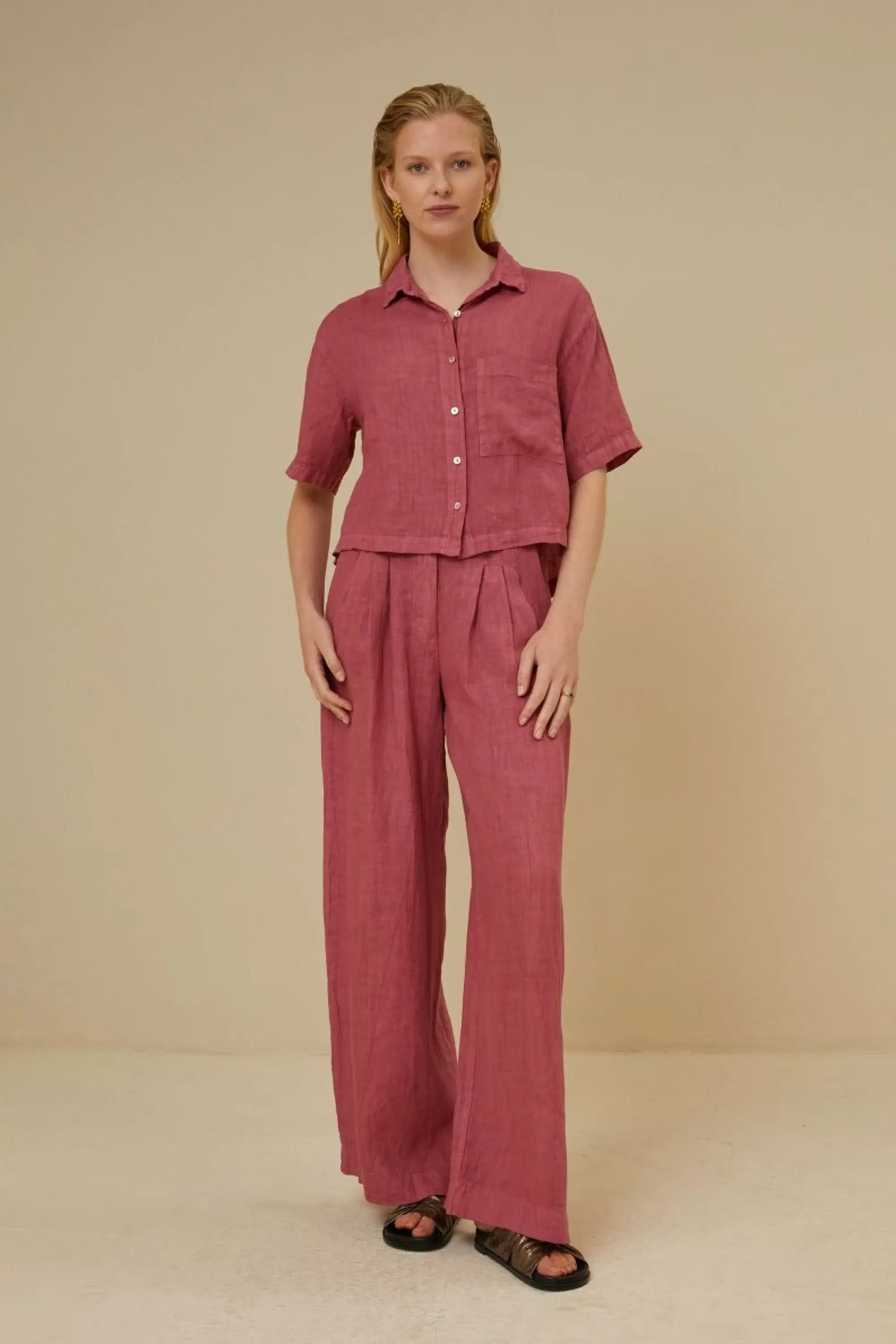 By bar Cris Linen Blouse Raspberry Hot