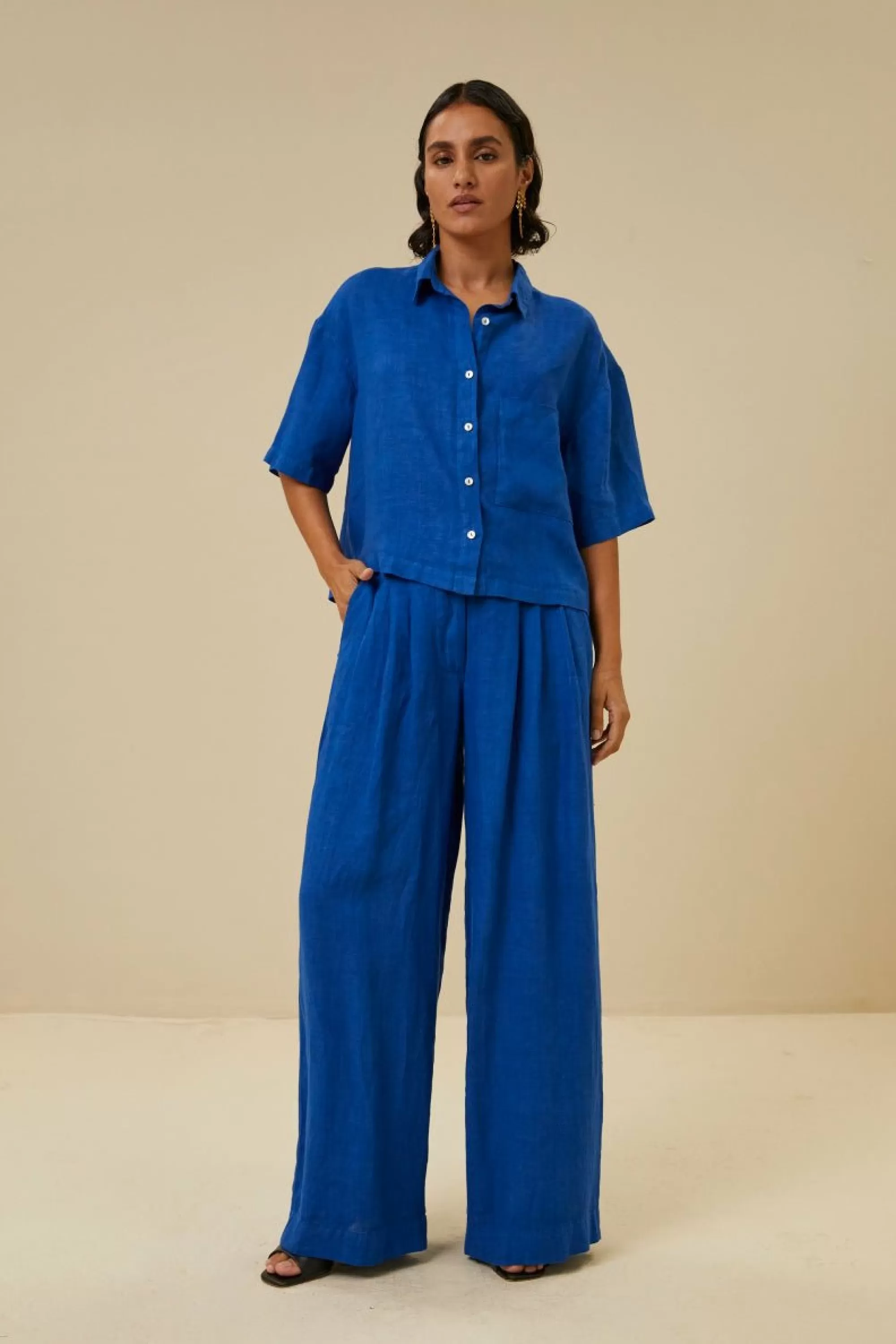 By bar Cris Linen Blouse Kingsblue Sale