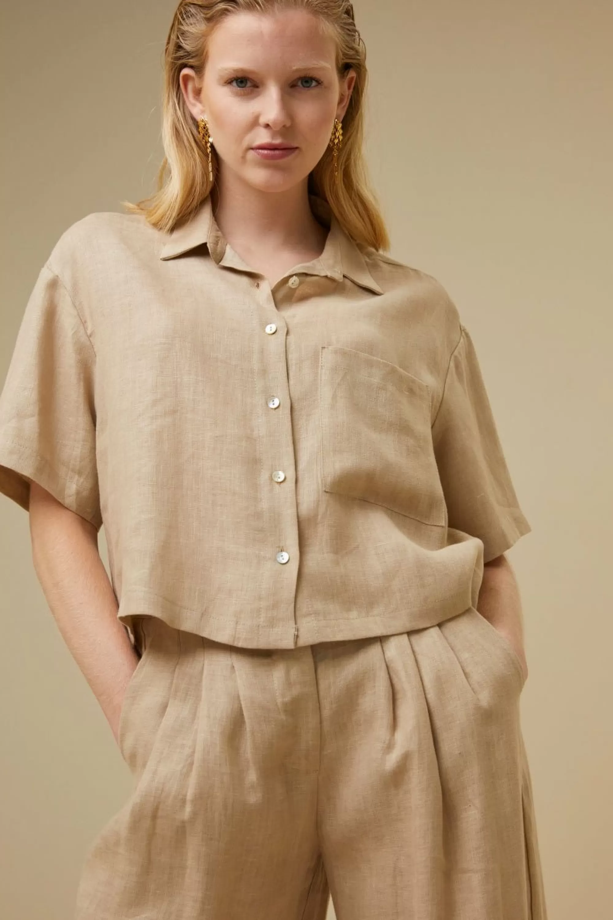 By bar Cris Linen Blouse Latte Fashion