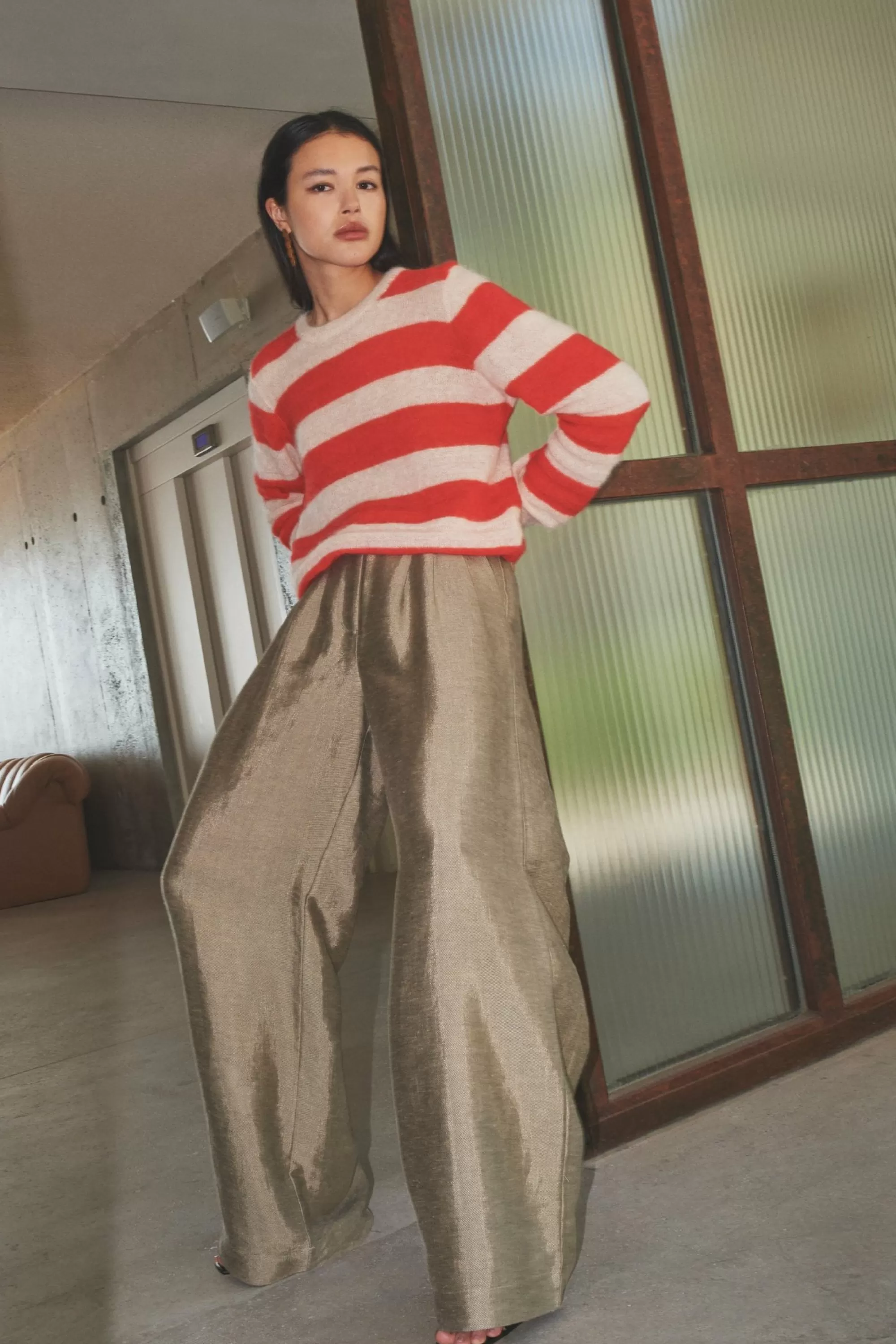 By bar Gwen Big Stripe Pullover Poppy-Red Hot