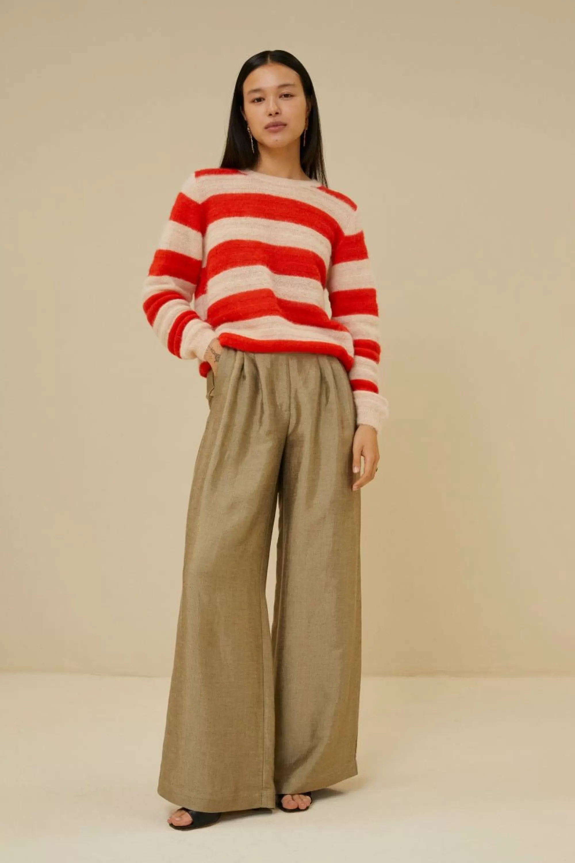 By bar Gwen Big Stripe Pullover Poppy-Red Hot