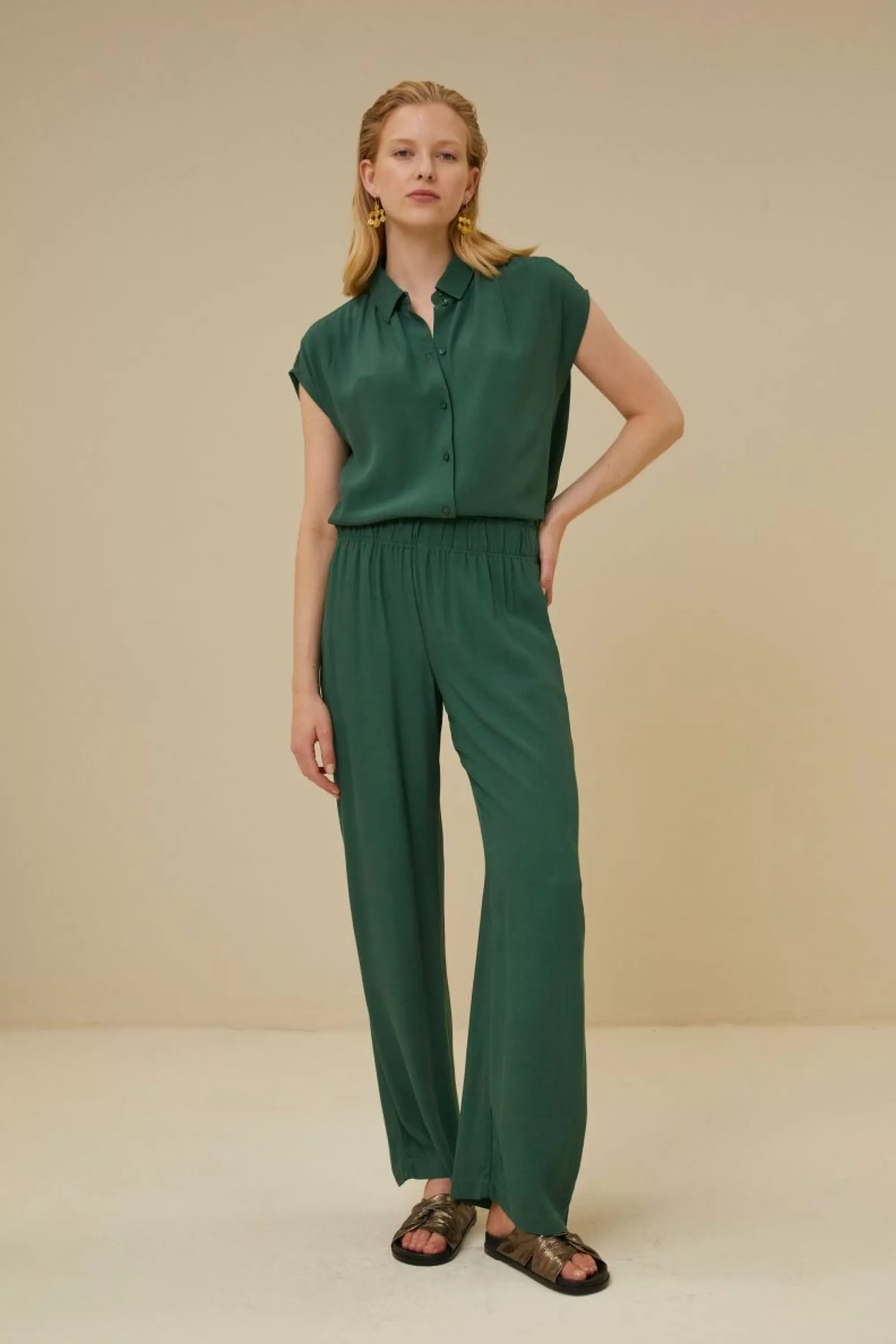 By bar Kiek Viscose Top Deep-Green Flash Sale