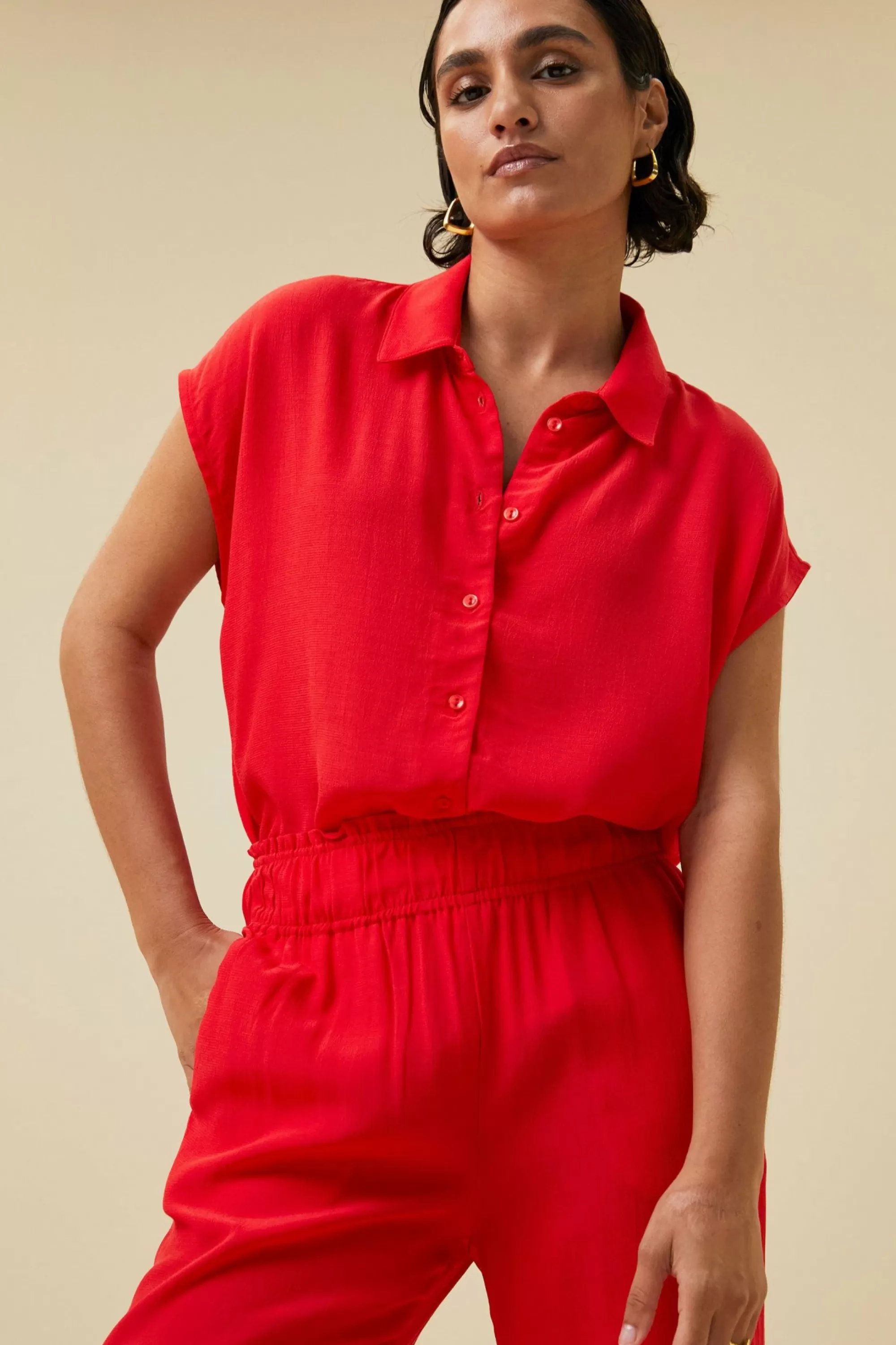 By bar Kiek Viscose Top Poppy-Red Best Sale