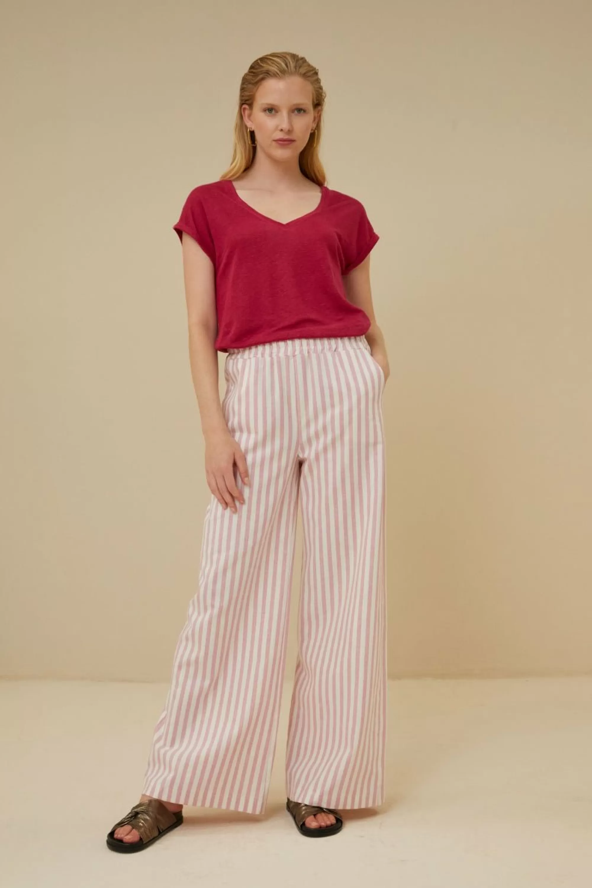 By bar Momi Linen Top Cerise Hot