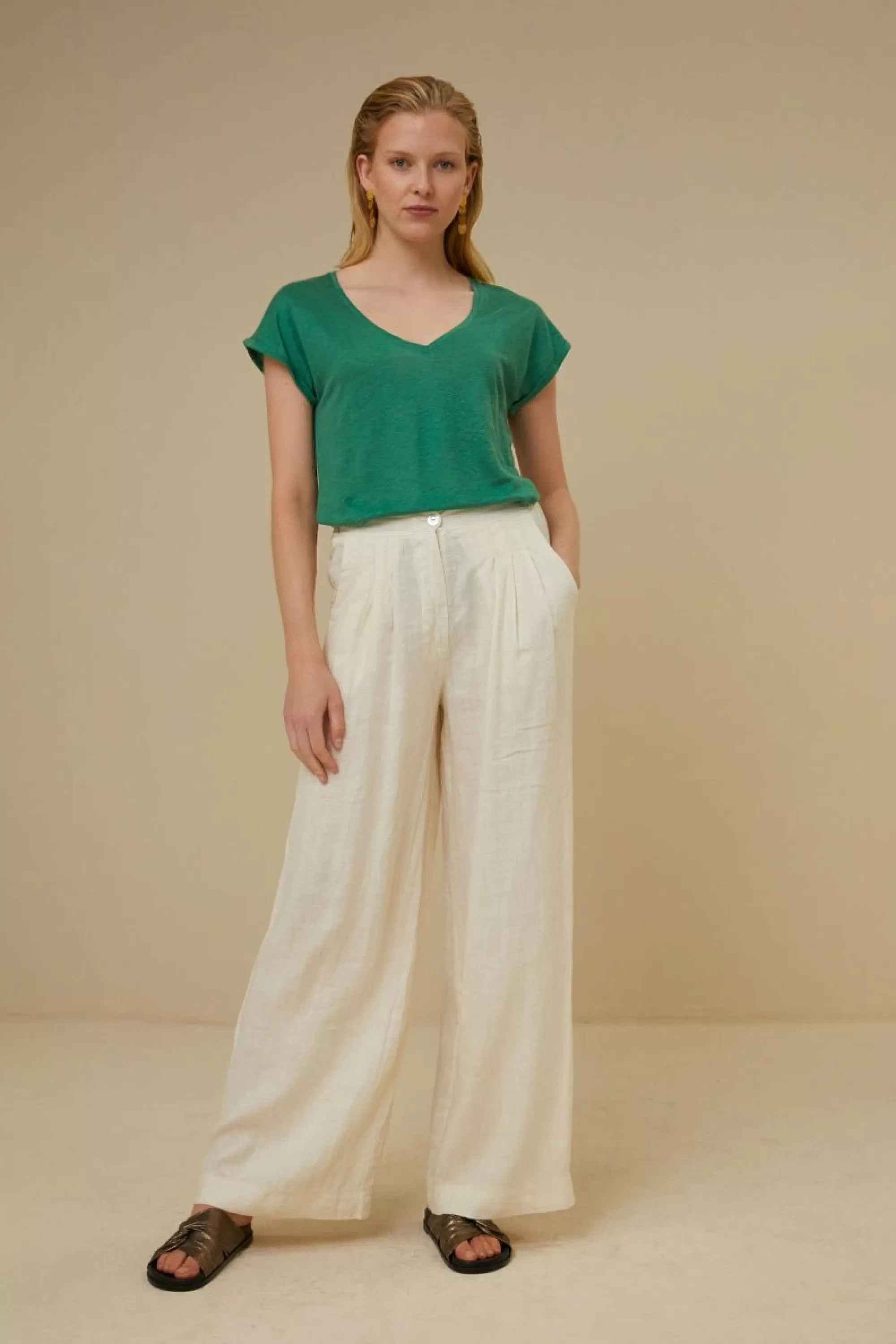 By bar Momi Linen Top Spring-Green Hot