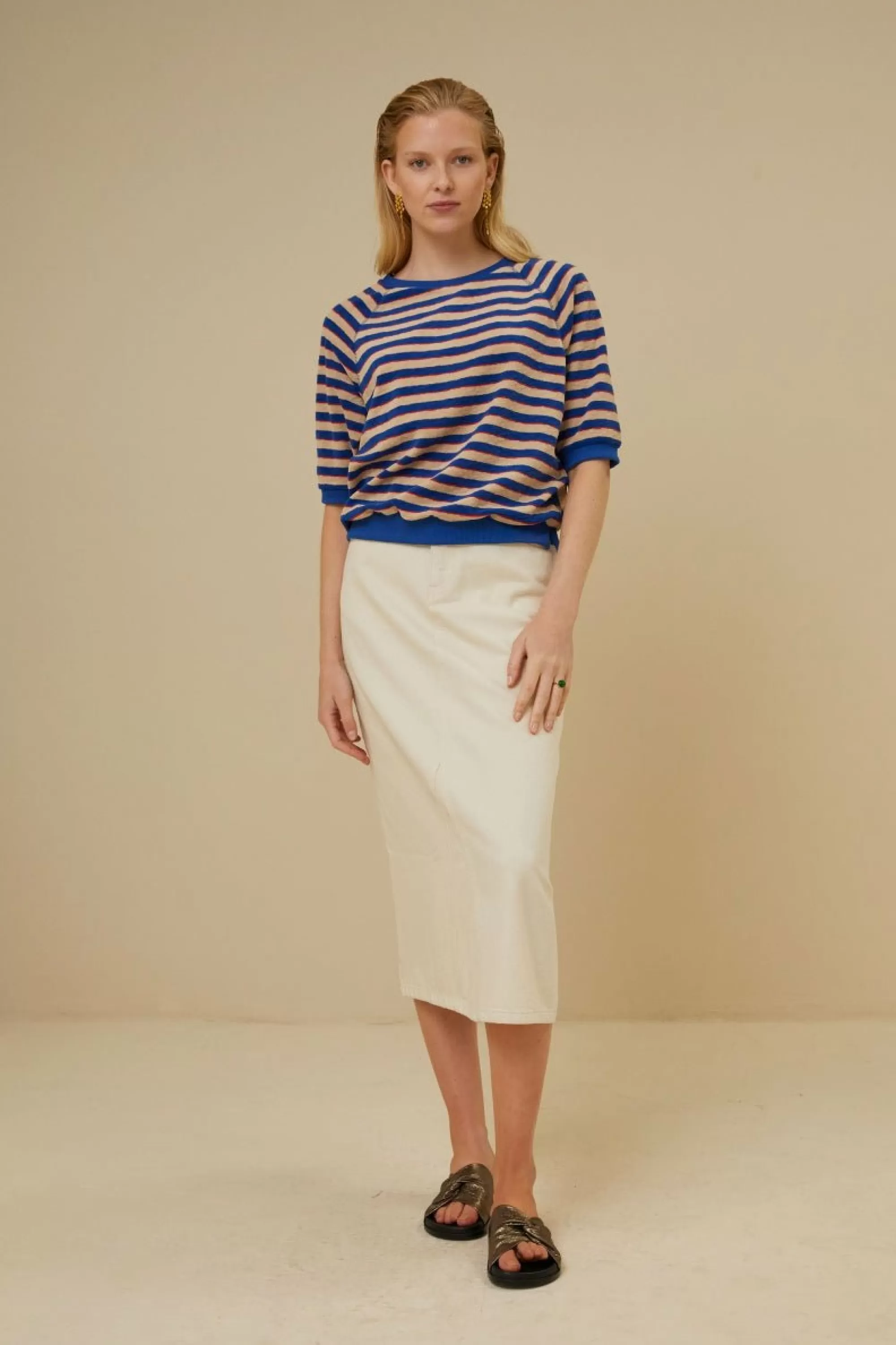 By bar Neva Slub Stripe Top Kingsblue Clearance