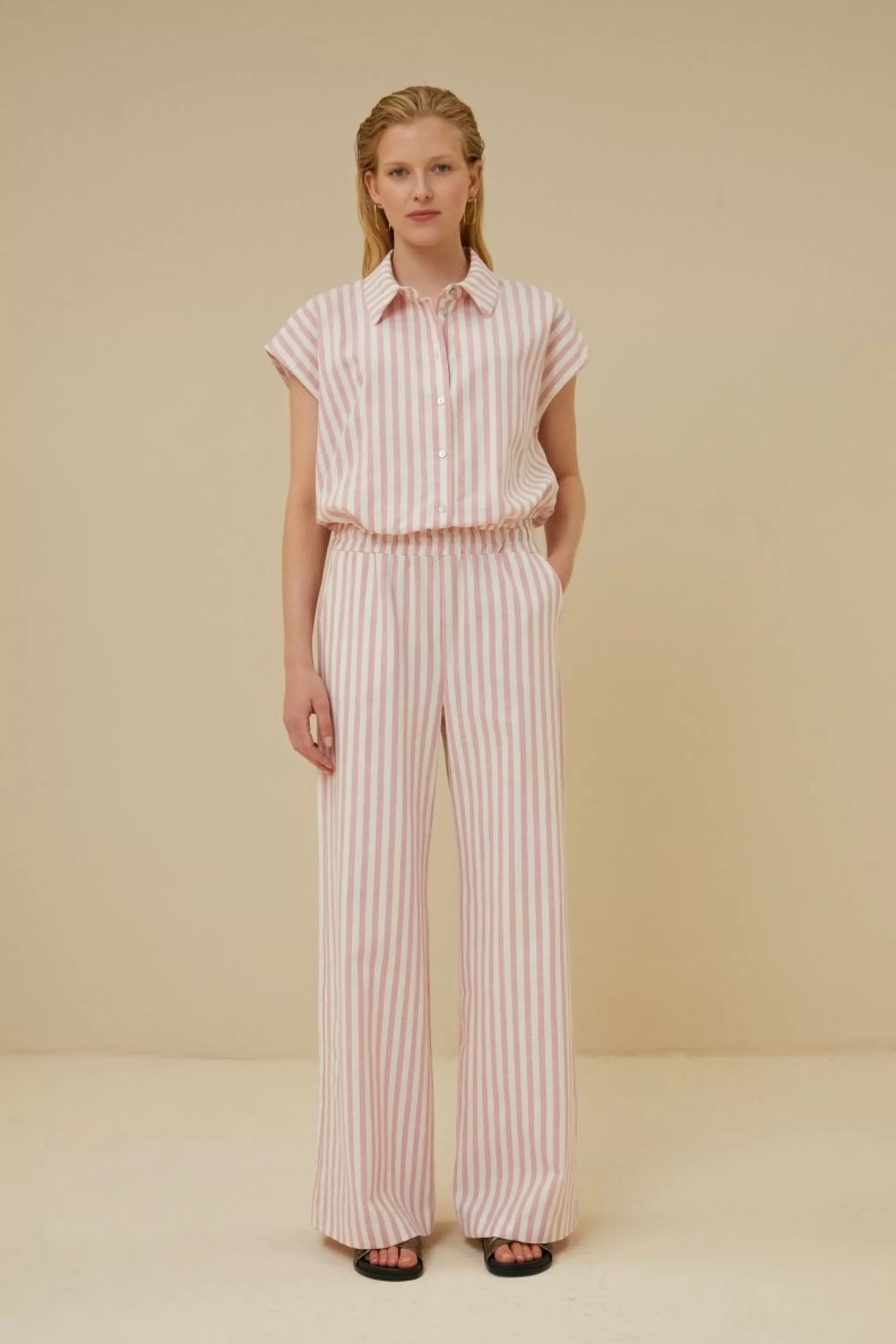 By bar Randy Linen Stripe Pant Bubblegum Flash Sale