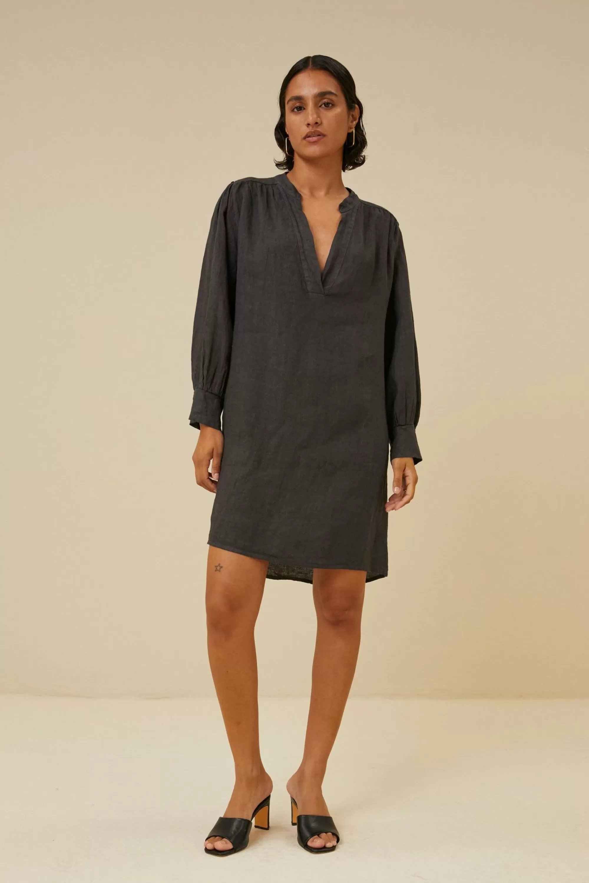 By bar Resa Linen Dress Jet-Black Fashion