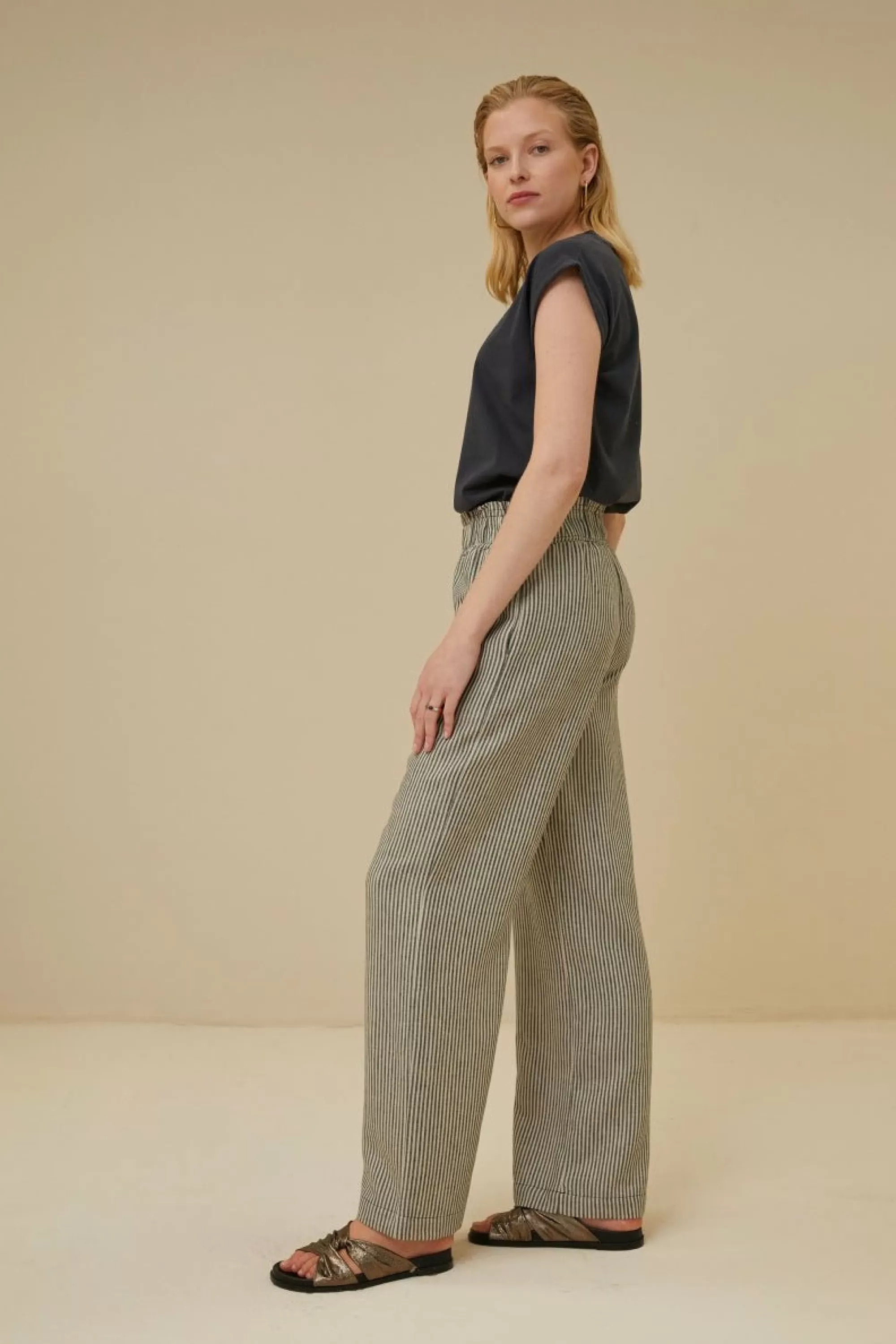 By bar Robyn Linen Stripe Pant Jet-Black Best Sale