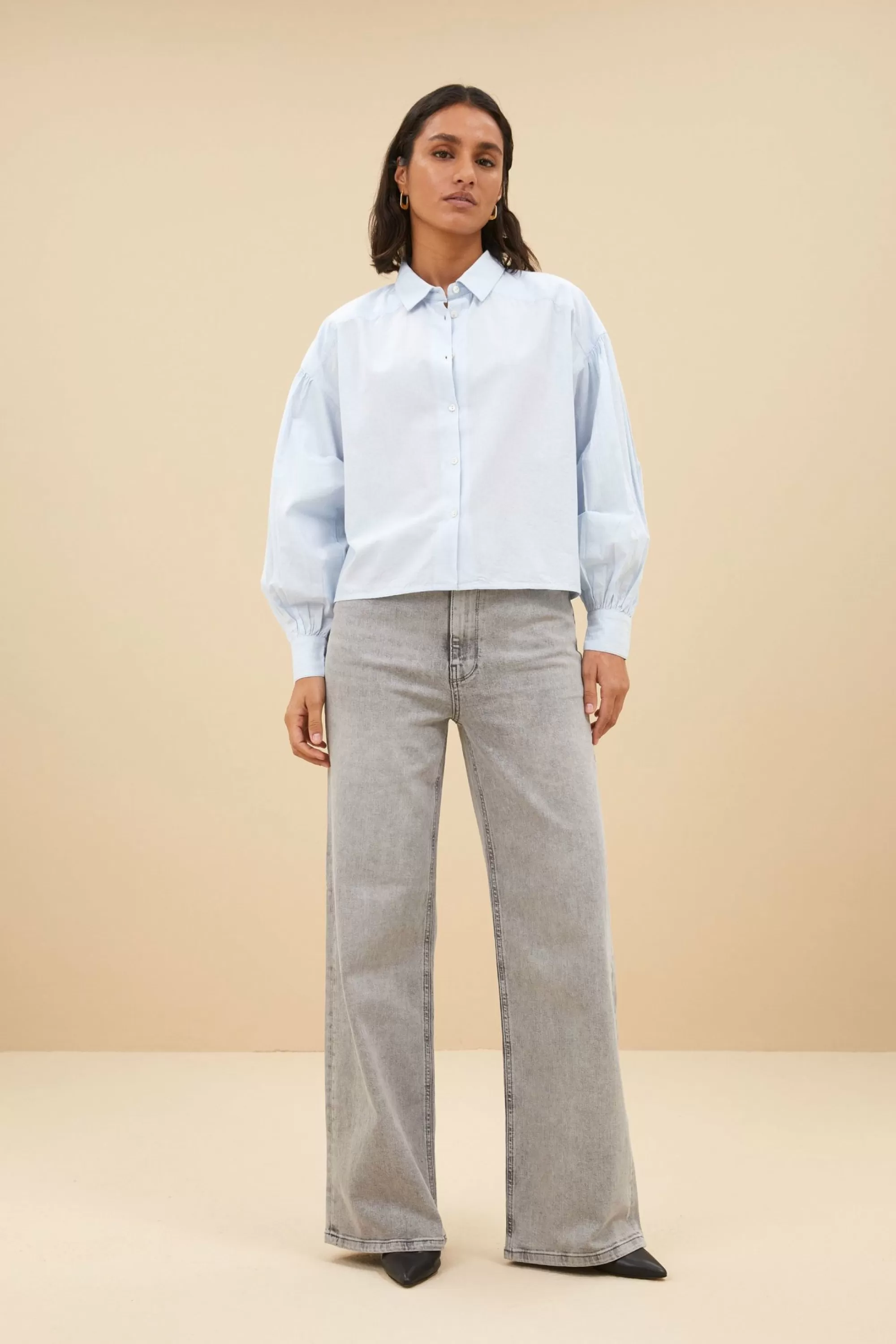 By bar Sarah Short Chambray Blouse Light-Blue Best