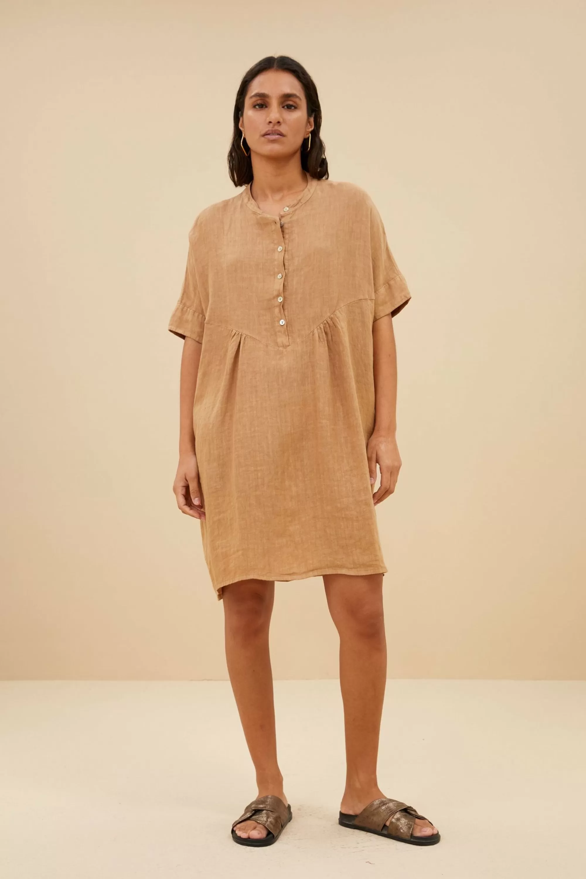 By bar Tais Linen Dress Caramello Clearance