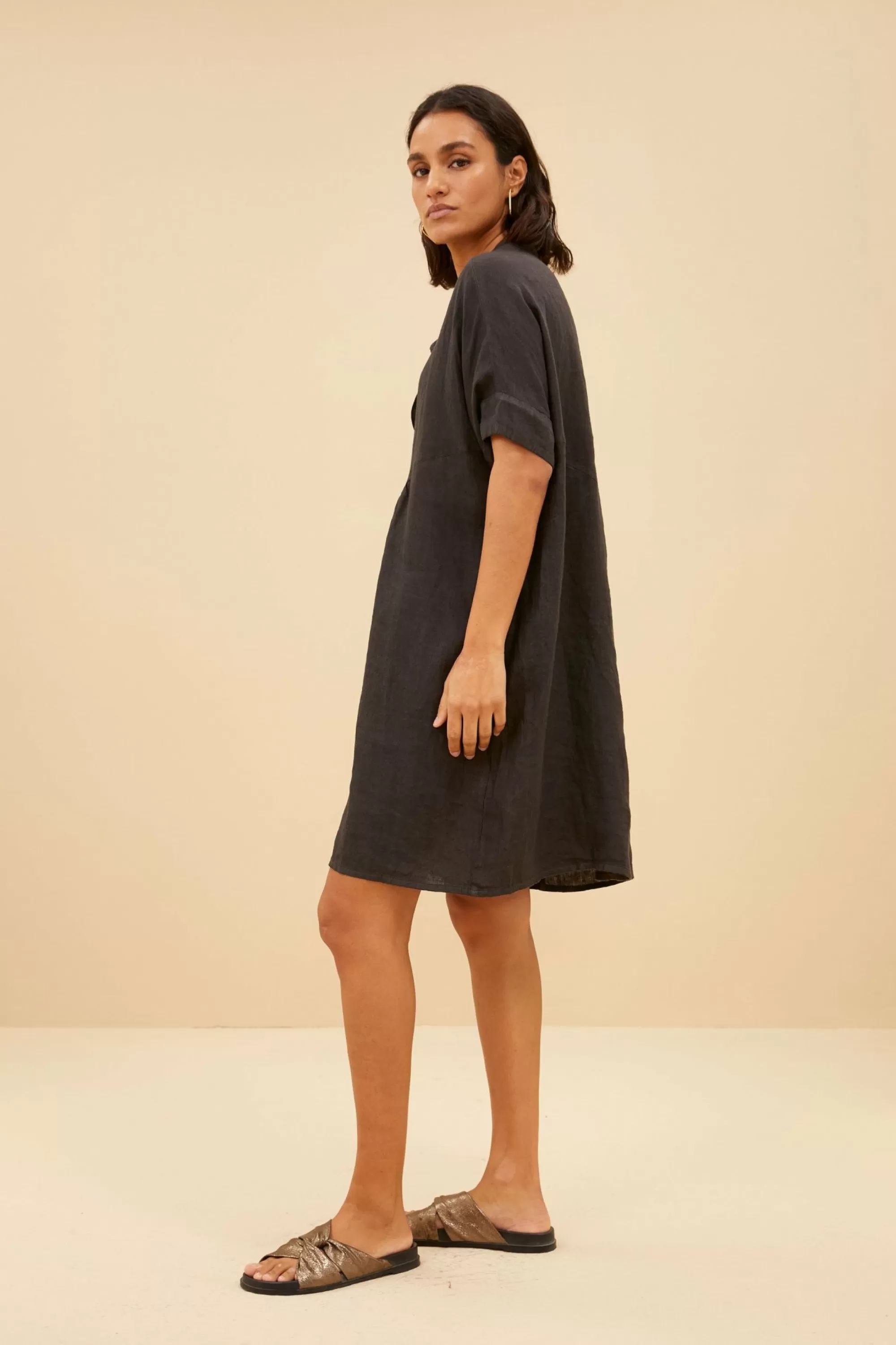 By bar Tais Linen Dress Jet-Black Cheap