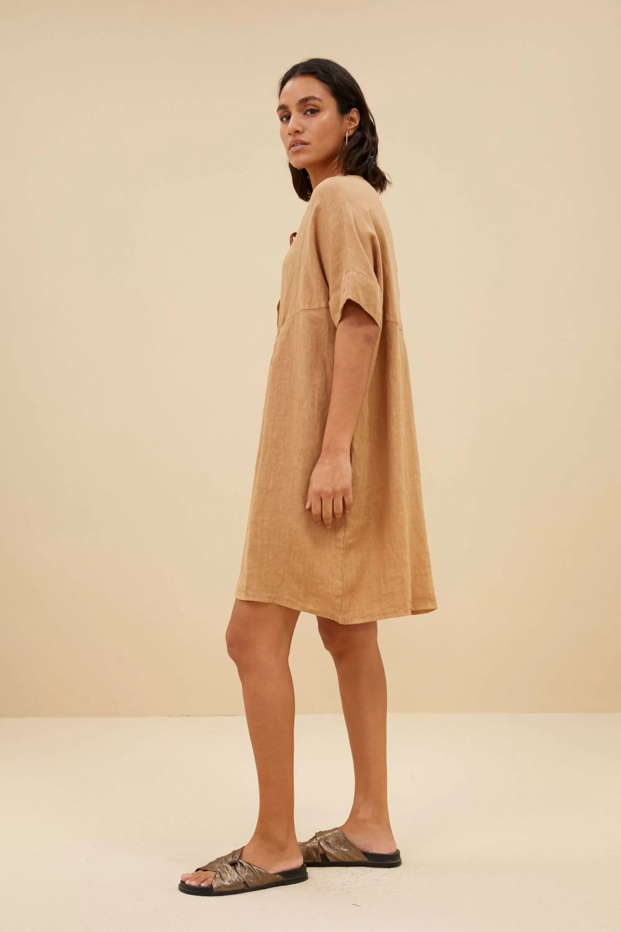 By bar Tais Linen Dress Caramello Clearance