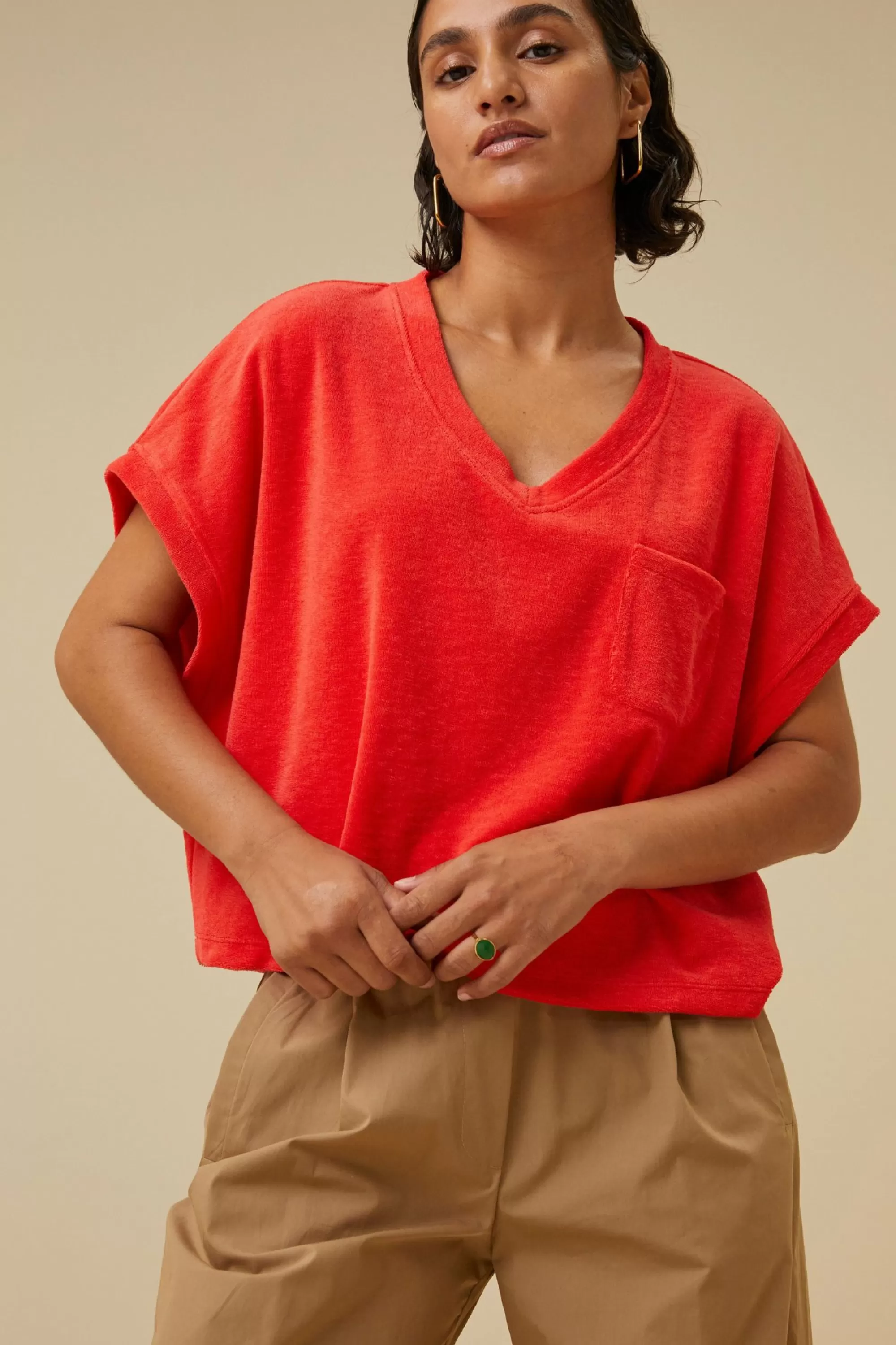 By bar Tammie Slub Top Poppy-Red Fashion