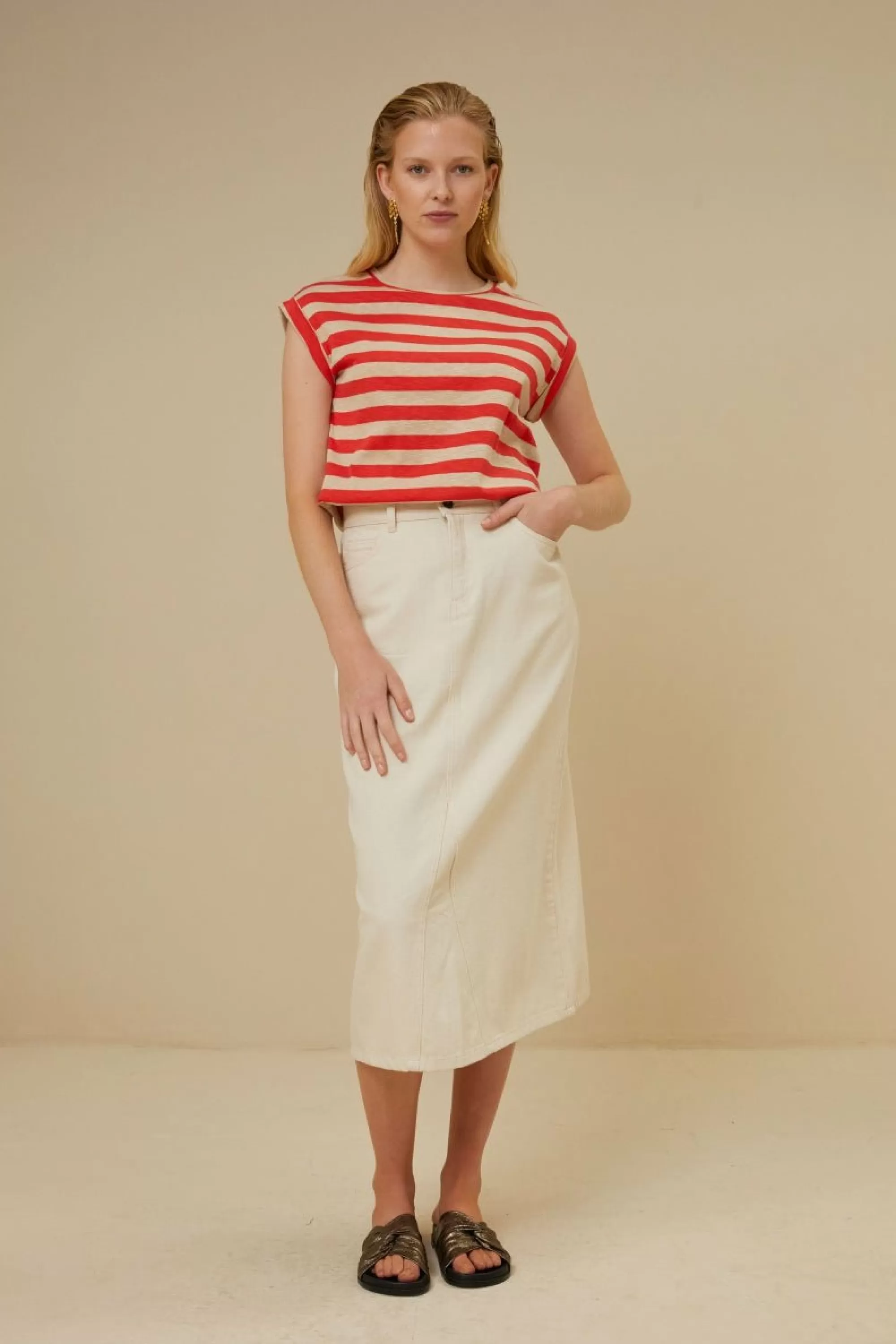 By bar Thelma Big Stripe Top Poppy-Red Online